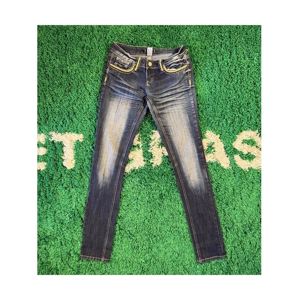 Soundgirl Jeans Womens 1 Blue Excellent Low Rise Straight Leg Contrast Stitch